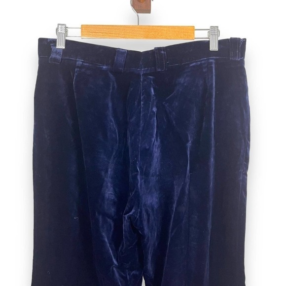 Velvet Pants Womens Large Blue Wide Leg High Rise Trouser Vintage Whimsigoth - Picture 8 of 12